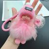Korean Bow Keychain: Squinting Doll with Fox Fur Pendant - A Unique Japanese and Korean Gift