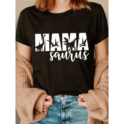 Funny Dinosaur Mother'S Day Fashion Letter Print T-Shirt, Short Sleeve Crew Neck Casual Top for Spring and Summer, Women'S Apparel