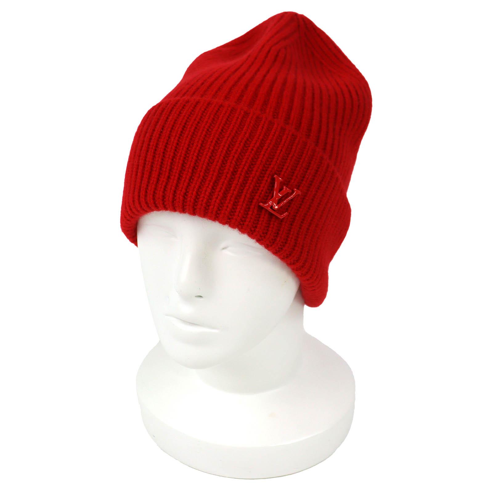 

Excellent LOUIS VUITTON Knit cap Bonnet LV Ahead Logo Beanie Knit Hat Red MP3249 Used