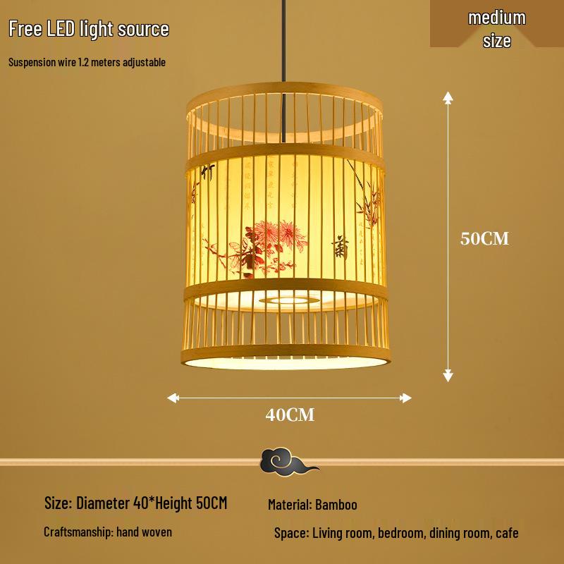 Retro Bamboo Pendant Lamp for Restaurants and Hotels - Chinese Style with Spotlight