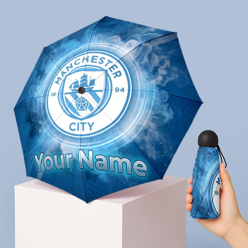 Manchester City Manual Five Fold 8 Rib Umbrella Support Custom Text, Lightweight Travel Umbrella