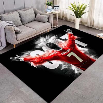 Ronaldo Red Smoke Art Print Area Rug Football Soccer Fan Non‑Slip Rectangular Floor Mat Game Room Living Bedroom Home Decor Rug
