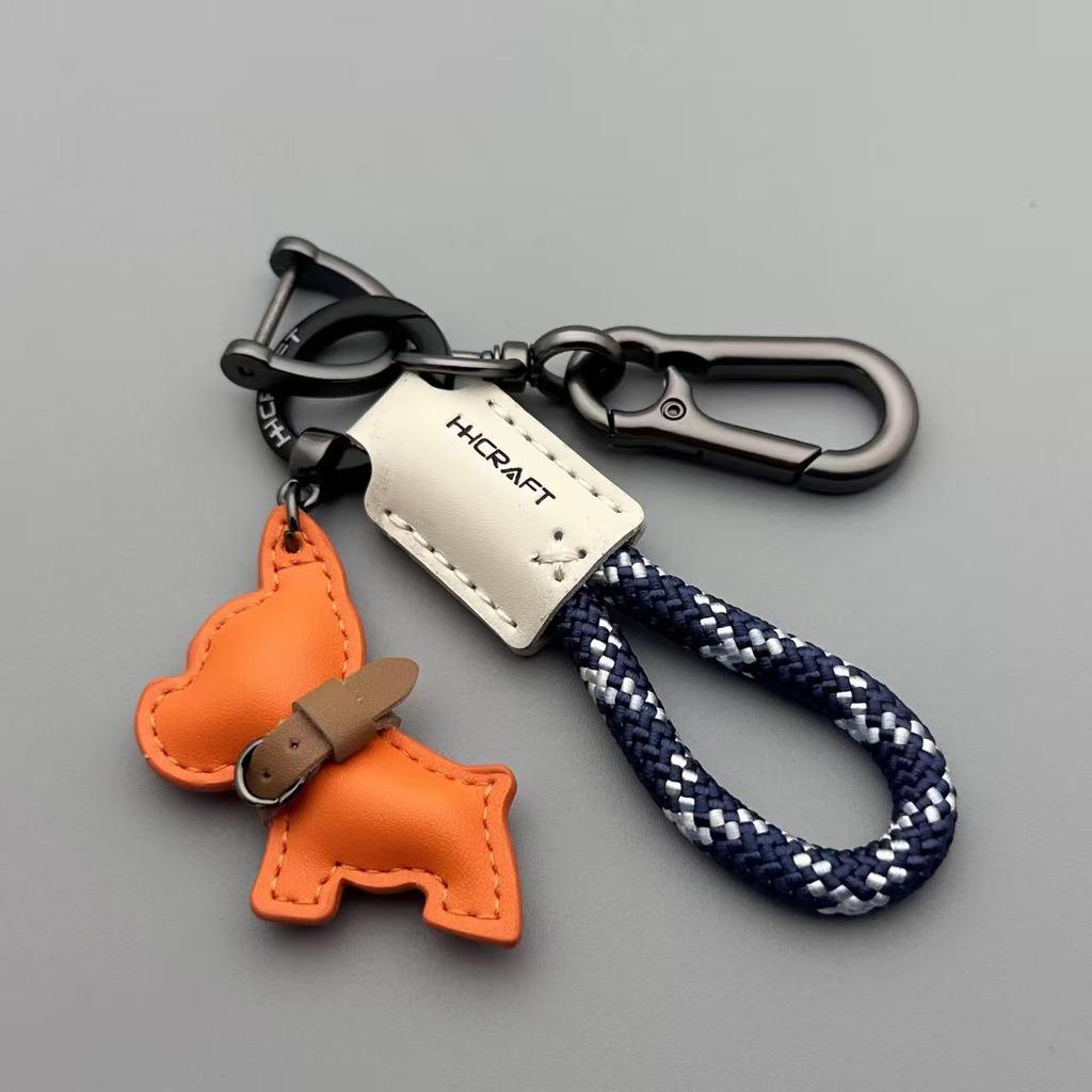 French Bulldog Real Leather Puppy Keychain with Apple Pendant - Wedding Toss Gift