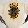 Men's  pure cotton fashionable casual loose sports bee pattern printed round neck short sleeved T-shirt top