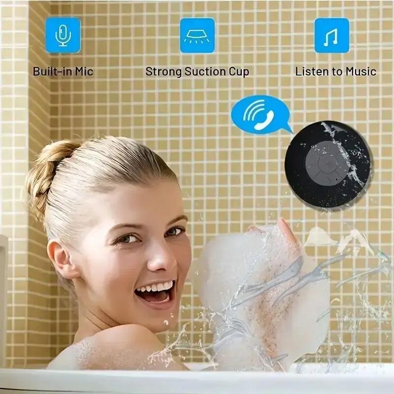 Tragbarer Bluetooth-Funklautsprecher, wasserdicht, mit Saugnapf, kleines Stereo für Auto, Badezimmer, mobiles Musikhören