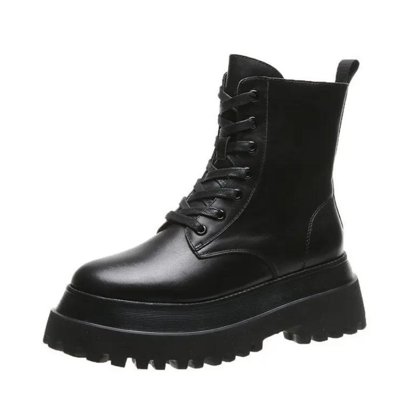 Fashion Black PU Leather Platform Gothic Thick-soled Short Ankle Shoes Winter Women Mujer Bota Camurca Cano Longo Botas De Mujer Goth