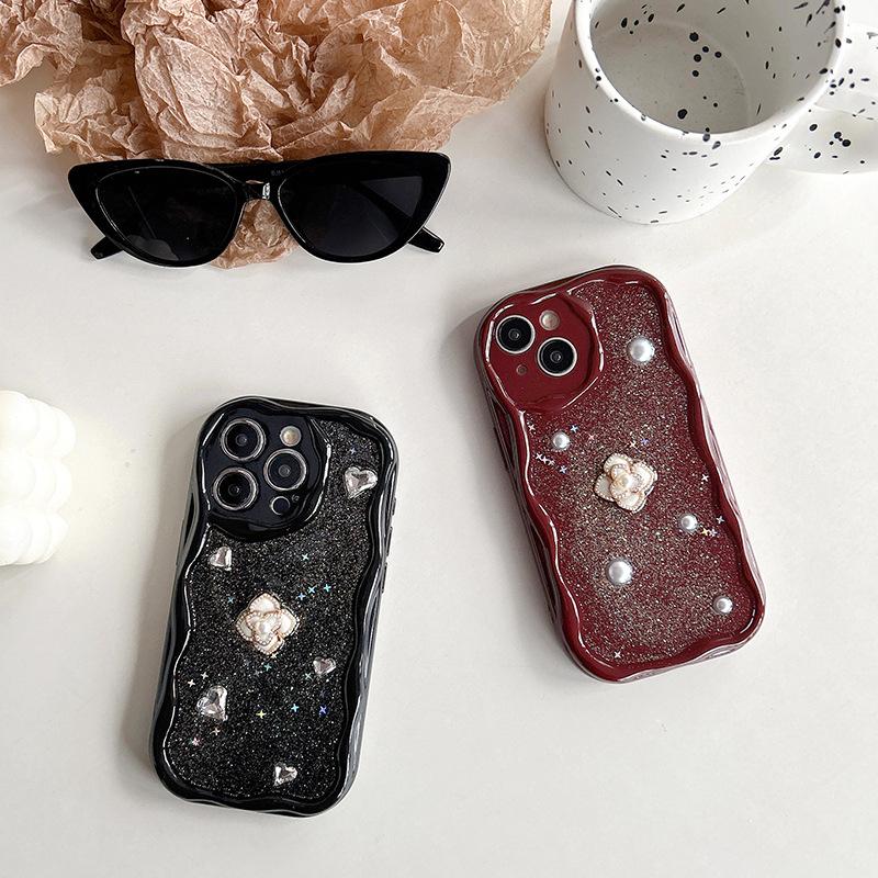 Applicable To Apple 17Promax Rhinestone Flower Mobile Phone Case Light Luxury Iphone15Plus Xiaoxiangfeng Smiley Face