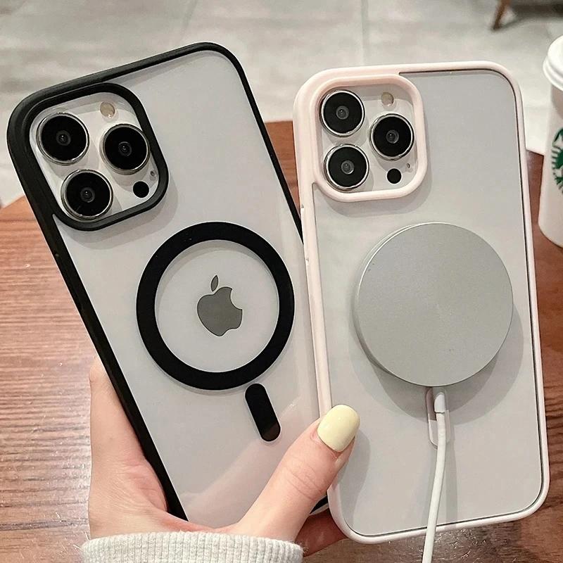 For Magsafe Magnetic Wireless Charging Case for iPhone 15 16 14 13 12 11 Pro Max Mini X Xs XR 7 8 Plus Hard Acrylic Clear Cover