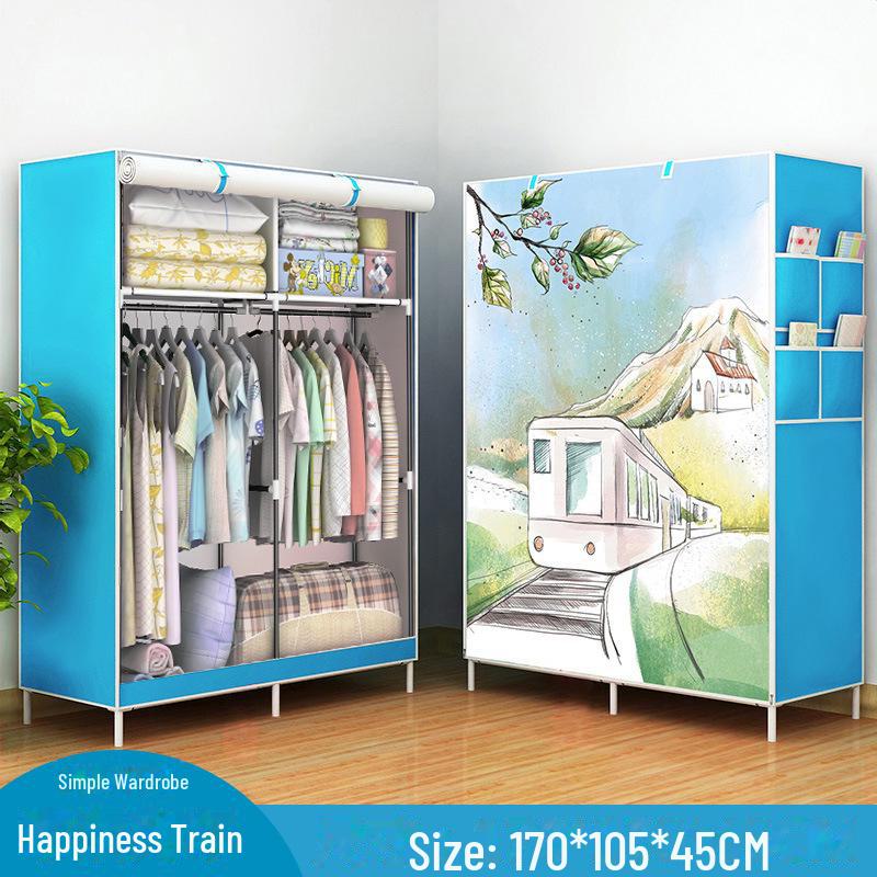 Simple Non-Woven Dustproof Folding Wardrobe with Steel Frame and Hanger