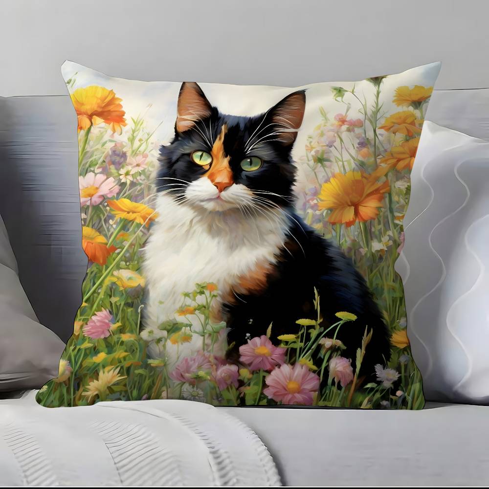 Cute Oil Painting Colorful Cat Pillow Case Pillowcase Soft Skin Friendly & Comfortable With A Hidden Zipper