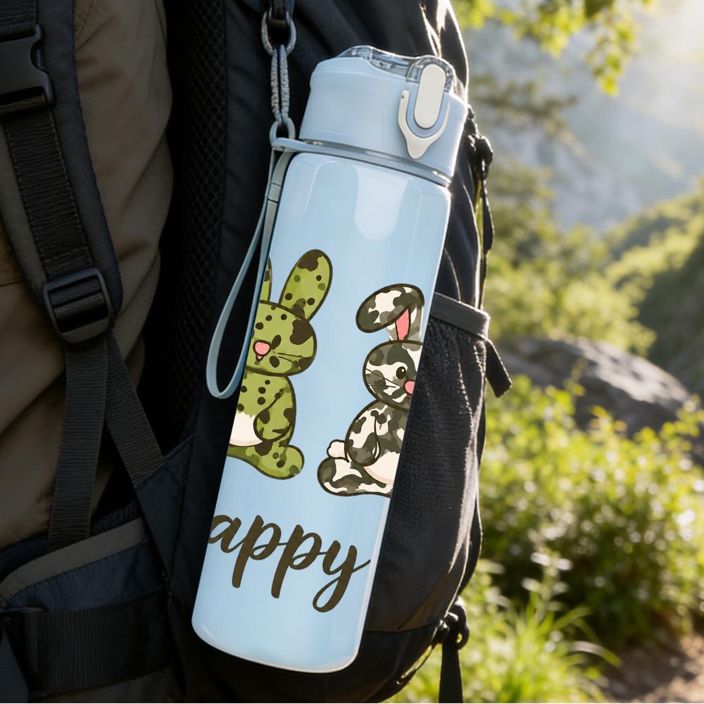 1PC Happy Easter Bunny Trio Figure 750ml Color Plastic Water Bottle Leakproof Flip Straw Lid For Sports Office Home Use