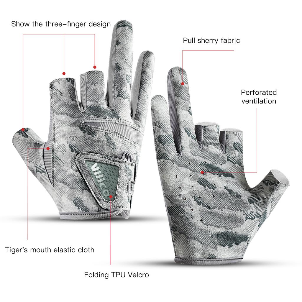 1 Pair Fishing Gloves for Men Summer Fishing Road Sub Sunscreen and Anti Slip Ice Silk Breathable Thin Three Finger Cut Gloves