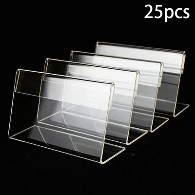 25 Stück 6*4cm Acryl L-Form Tischschild Displayständer Namens-Preisschildhalter für Einzelhandel Buffet Klare Preisschild-Etikett-Ständer