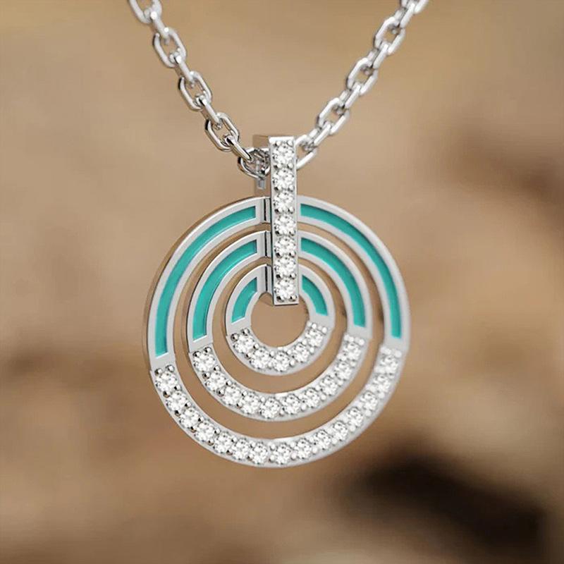 Ladies  Circular Pendant Necklace, Multi-layer Circular Design+synthetic Zircon Embellishment, Geometric Eye-catching Jewelry, Birthday Gift