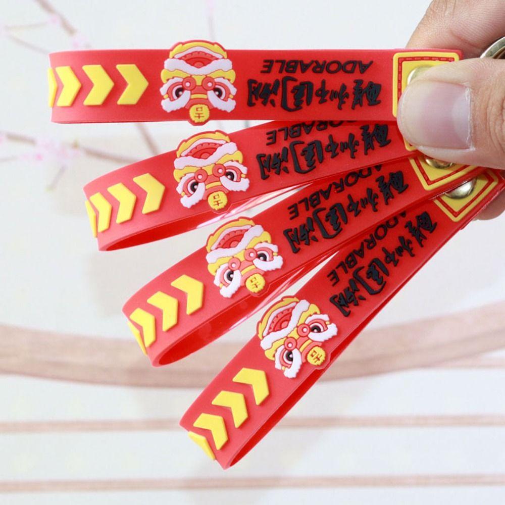 Small Pendants Year Snake Keychain Red Color Cartoon Keyring Lion Dance Doll  Daily Use