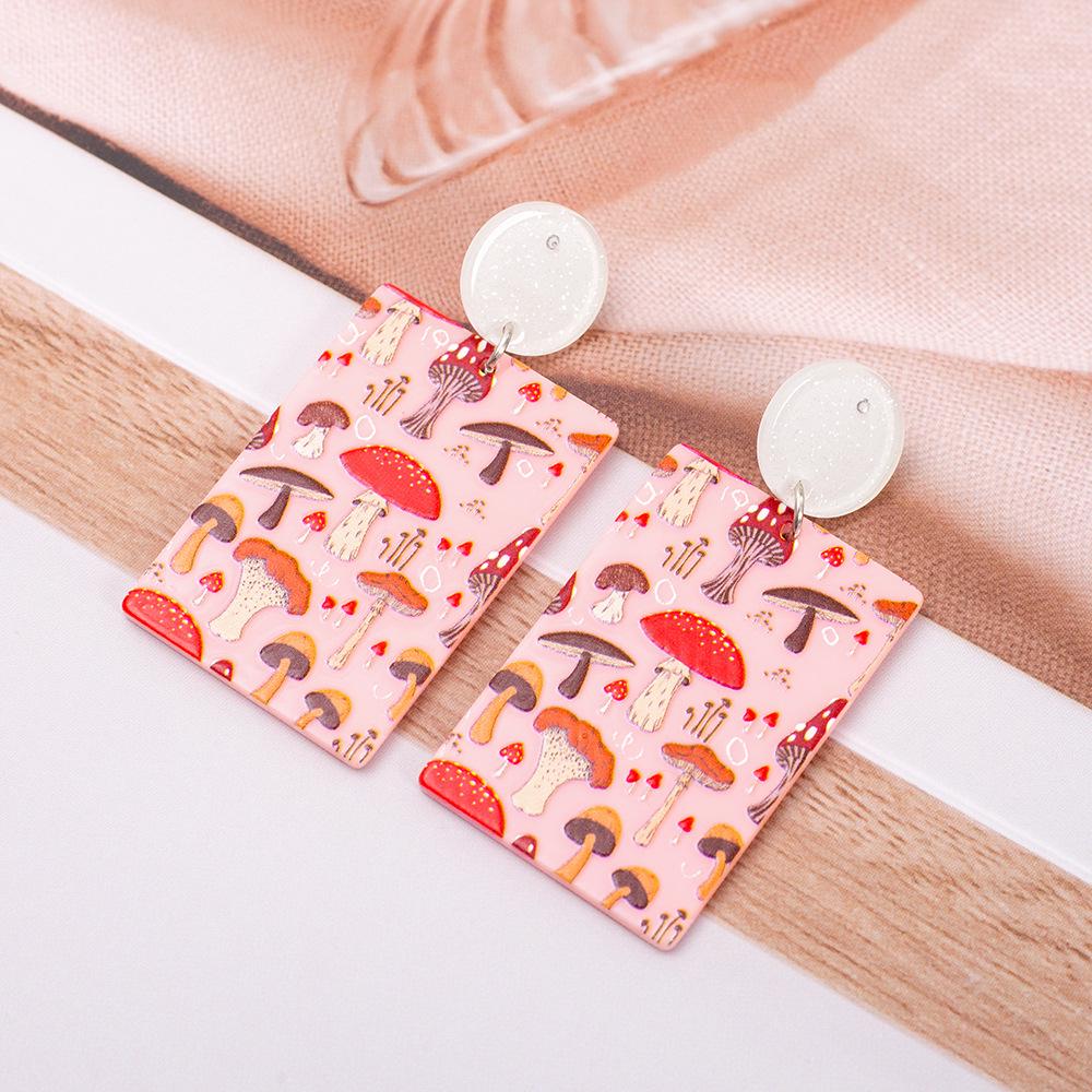 Trendy Pink Geometric 3D Mushroom Earrings - Cute Acrylic Accessories