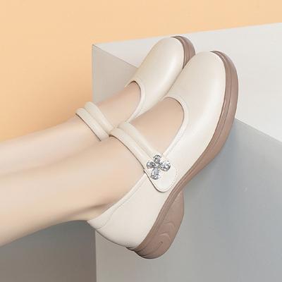 Autumn New Soft Leather Soft Sole Comfortable Not Tired Feet Women's Shoes One-word Buckle Middle-aged and Elderly Leather Shoes