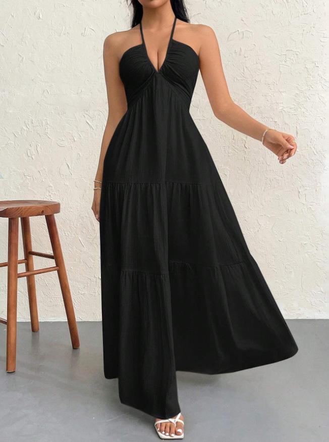 white halter v neck tiered maxi dress for women beach party and casual wear