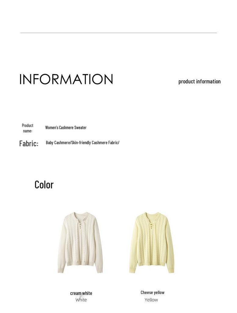 Lekasha Women's Cashmere Cable Knit Base Layer - Autumn/Winter, Seven-Gauge, Lace-Up, Loose Fit, Thick Round Neck.