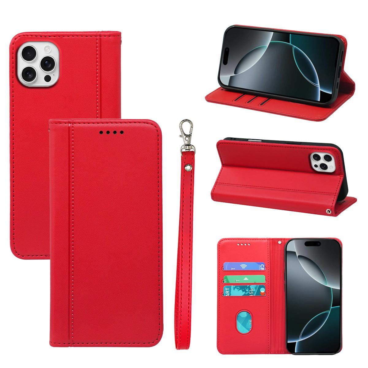 HX01 For iPhone 16 Pro Wallet Case Magnetic Closing PU Leather Phone Cover B