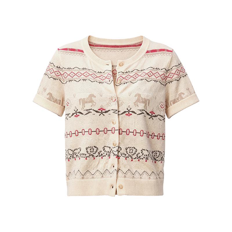 

GREEN BELT Women s Fair Isle Short Sleeve Knit Cardigan M