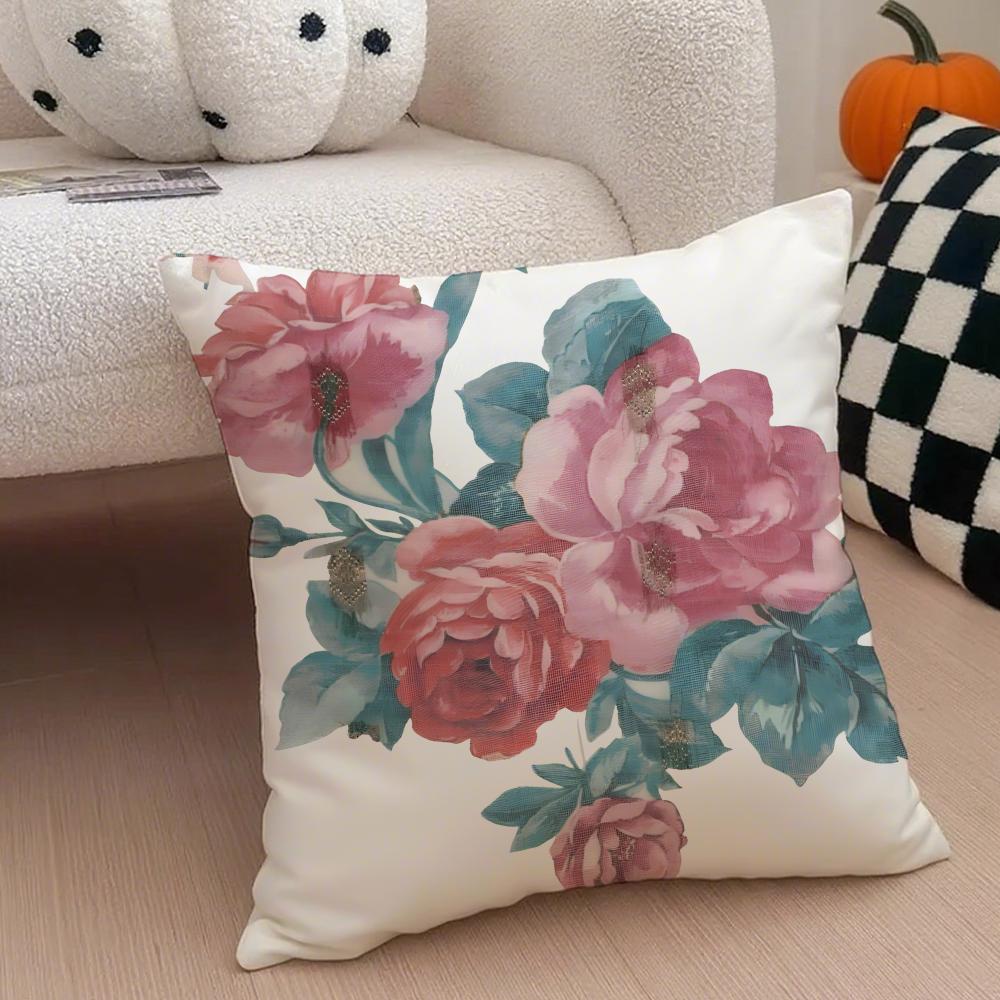 Vintage Floral Pillow Pastoral Style Cushion Cover Throw Pillow Cover Hidden Button Durable Polyester Chair Cushion