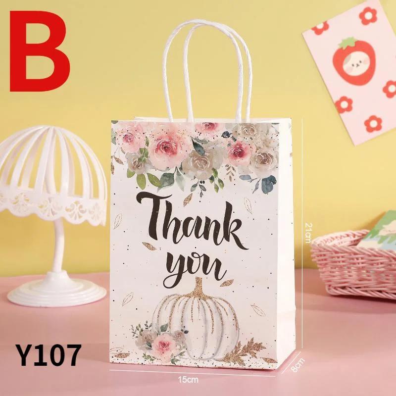5Pcs/Pack Kraft Paper Bag Printing Portable Gift Bag Holiday Universal Paper Bag Handbag