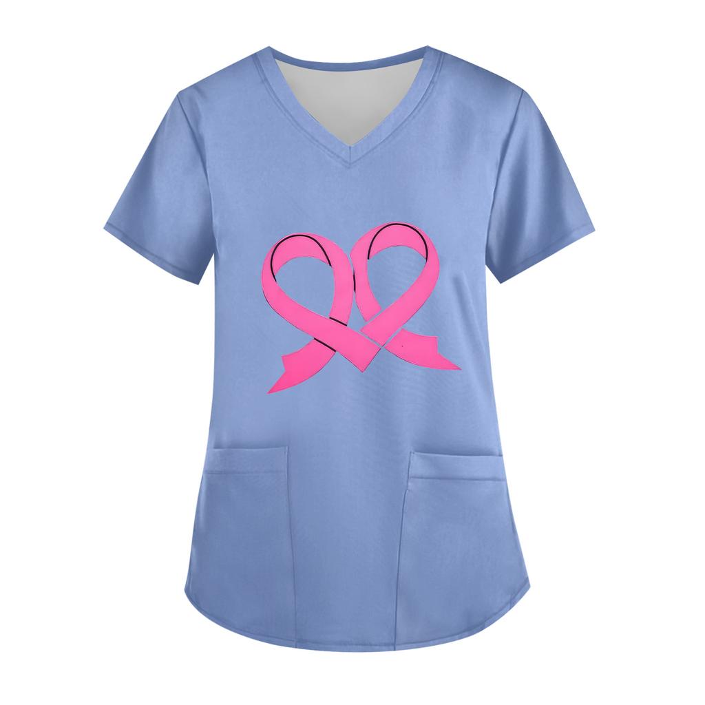 Women's V-Neck Short-Sleeve Pocketed Top With Side Slit