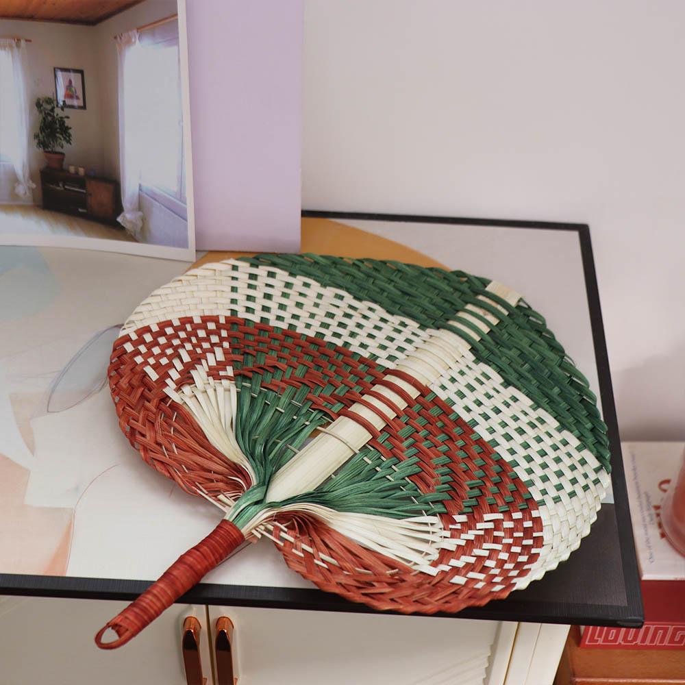 Leque de Folha de Palma Artesanal Leque de Rattan Natural Leque de Bambu Tecido Vintage Verão