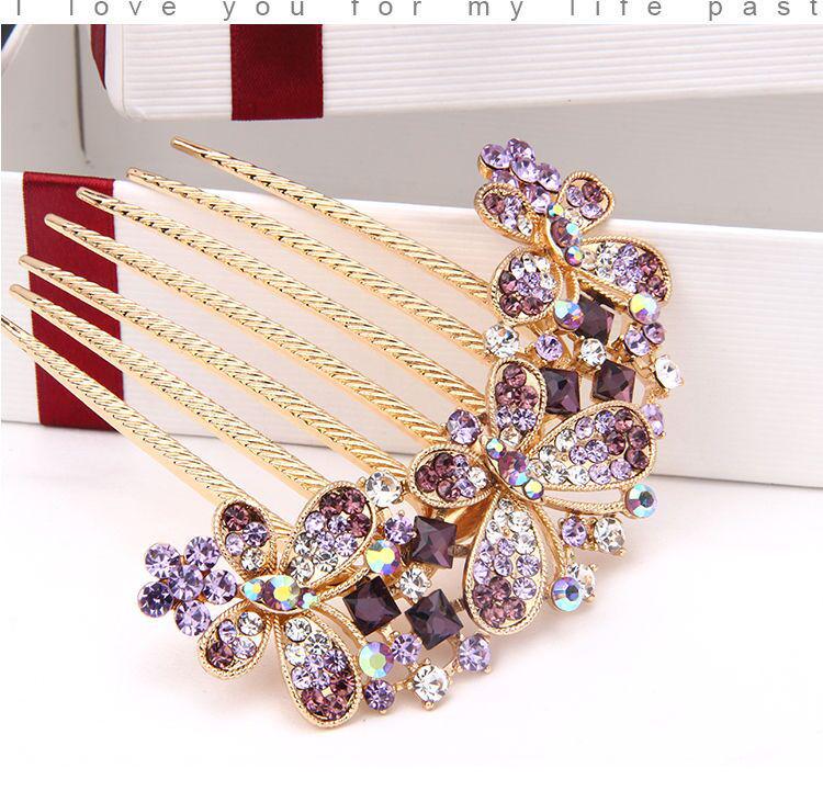 Korean Rhinestone Adult Hairpin: Seven-Tooth Metal Comb Hair Ornament