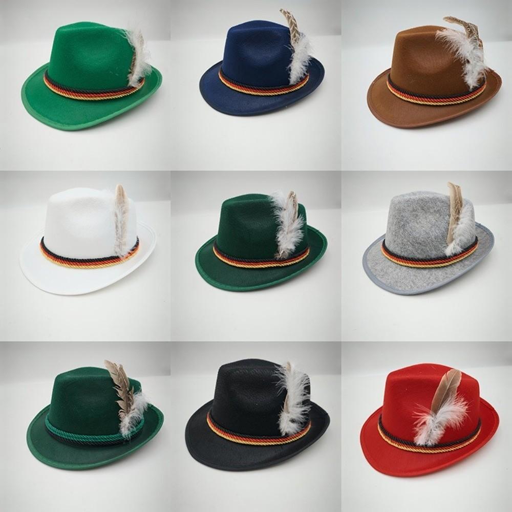 Decorative Side Cord Bavarian Feather Hat Structured Brim Jazz Cap Oktoberfest Hat Men Women