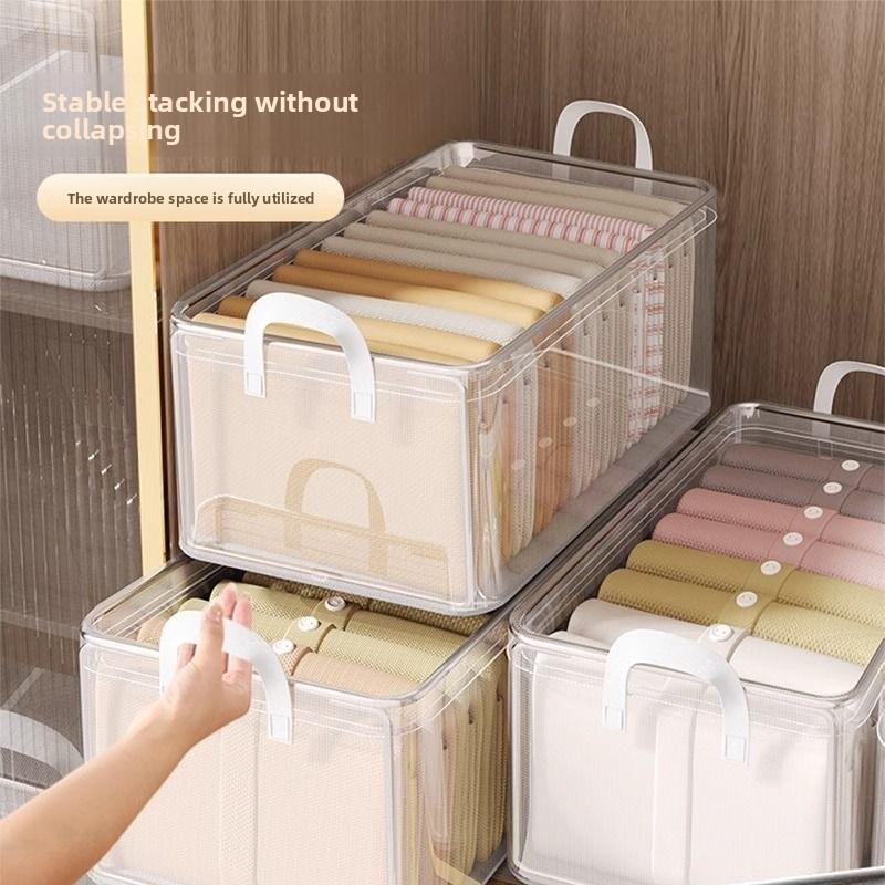 Klare Faltbare Kleideraufbewahrungsboxen für die Organisation im Kleiderschrank zu Hause Ein mehrschichtiger Schubladeneinsatz für Hosen und Hemden
