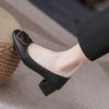 French light mouth medium heel single shoes women's thick heel new soft leather long standing not tired feet comfortable square buckle evening breeze 