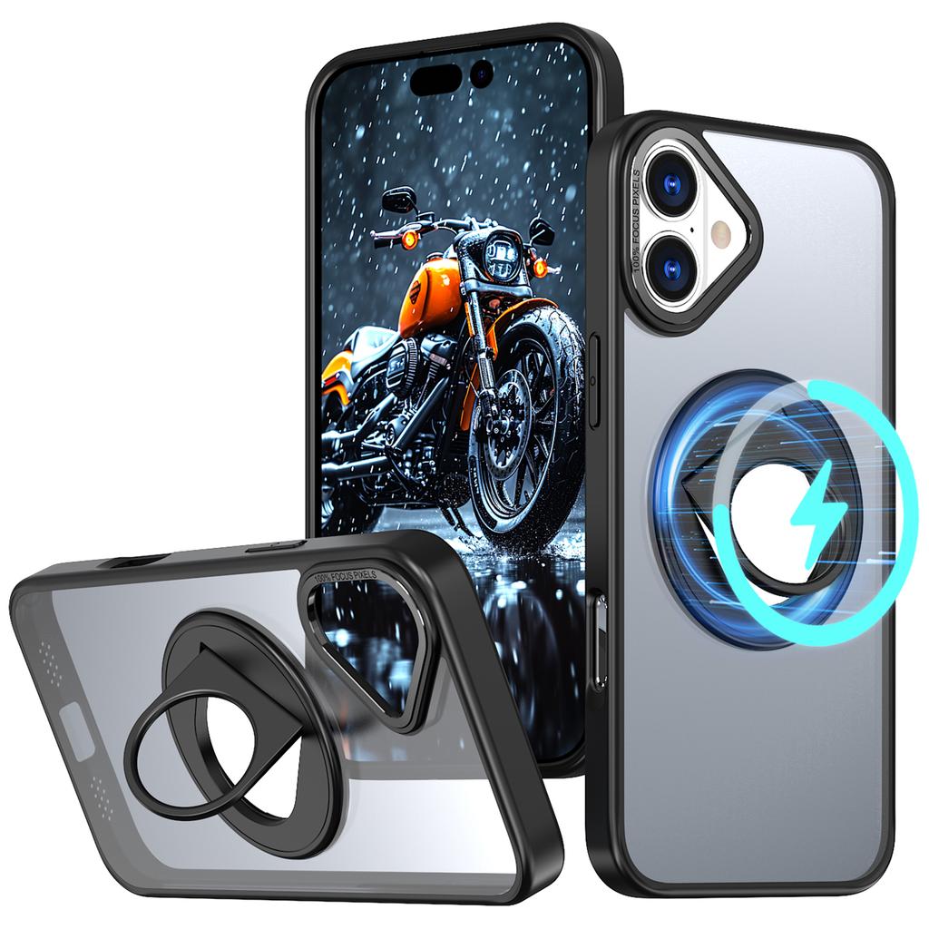 For iPhone 16 Case Compatible with MagSafe Rotating Kickstand TPU+PC Clear Back Phone Cover