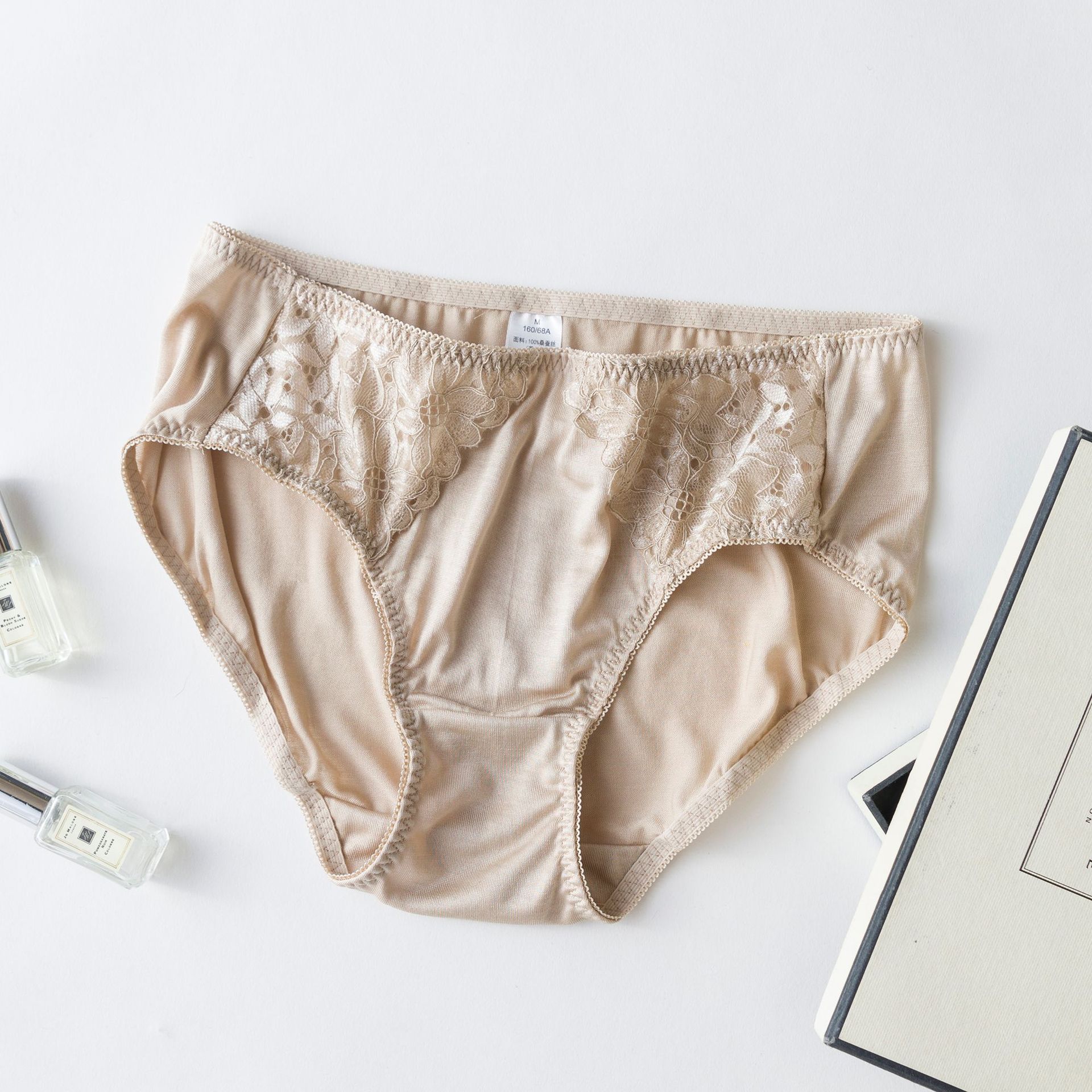 

1 шт., сексуальные кружевные трусики-треугольники с низкой талией, шелковистые, гладкие и высокоэластичные шелковые трусы для домашнего белья XL бежевый