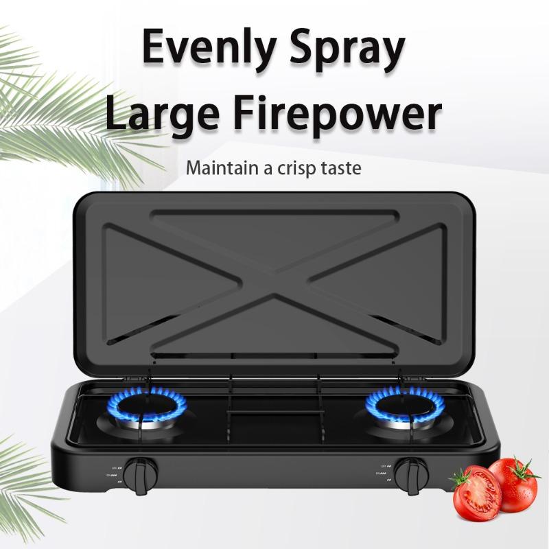 Two Burner Gas Stove Portable Camping Gas Stove Burner Foldable Brazier Camping Hiking Supplies Equipment Outdoor Accessories