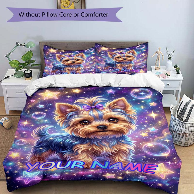 3pcs Custom Name Space Pup Dreams Bedding Set Printed Bedding Set Duvet Cover Closure Includes 1 Duvet Cover & 2 Pillowcases Bedroom Decor