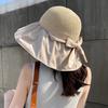Women's Full-Coverage Summer Sun Hat with Bowknot - Versatile Black Sunscreen Bucket Hat