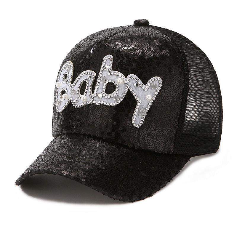 Summer Mesh Baseball Cap With Sequin Mesh Sun Hat For Women Outdoor Sun Protection Black