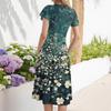 Women's Loose Casual And Fashionable V-Neck Short Sleeved Print Mid Length Dress