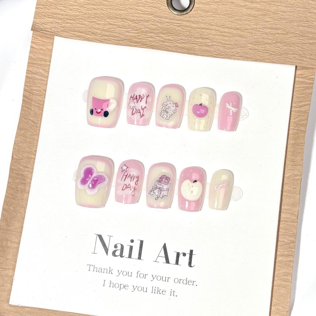 Sweet Pink Press-On Nails - Creamy 3D Art for Cute, Fresh Style
