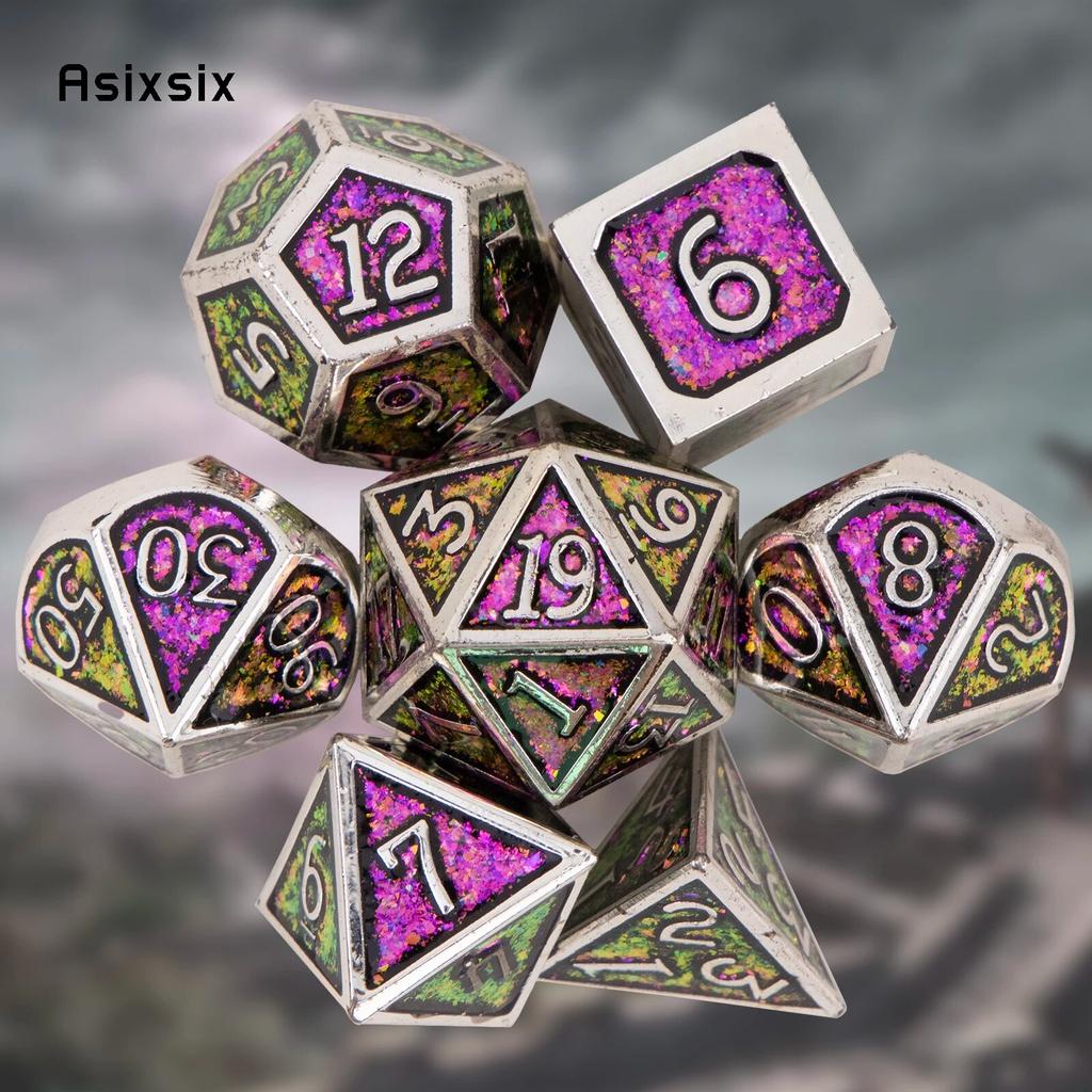 7 Pcs Colorful Standard Metal Dice Solid Metal Polyhedral Dice Set Suitable for Role-Playing RPG  Board Game Card Game