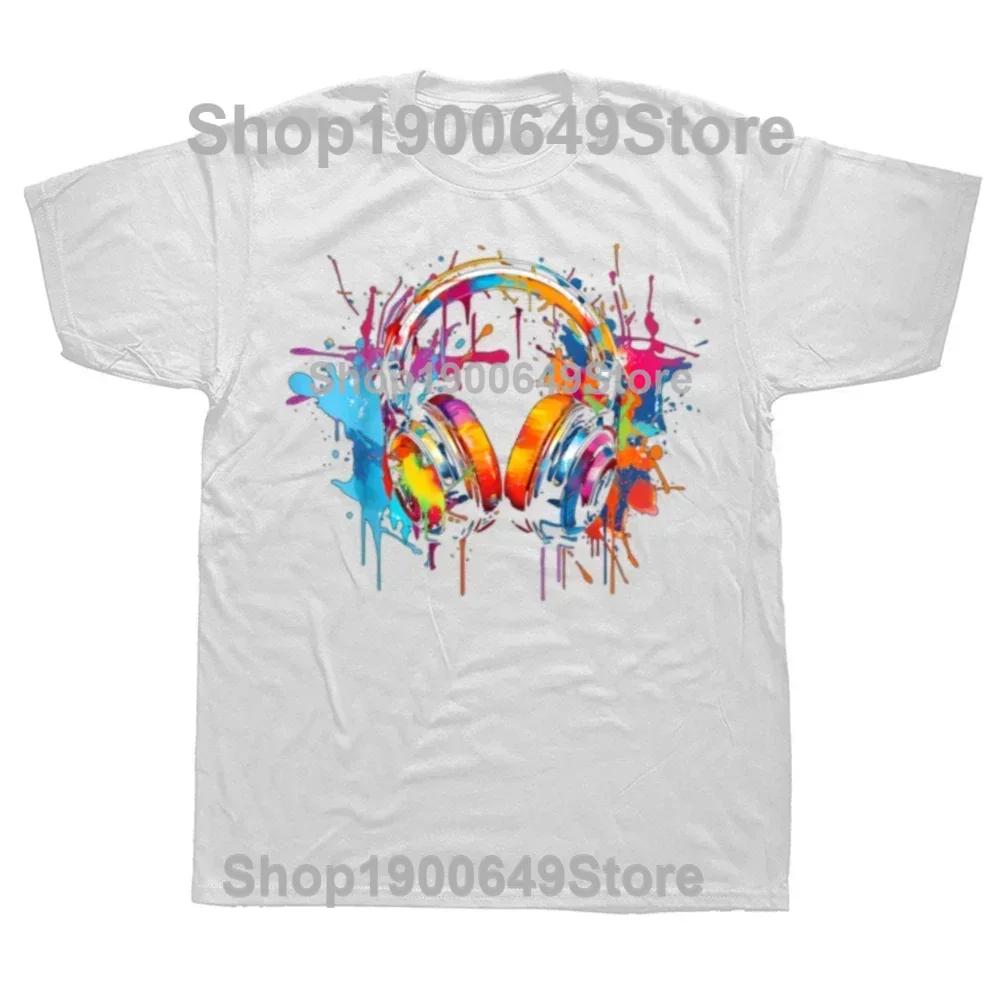 Funny Headphones Around The Neck T Shirt Cool Music Rock and Roll DJ Men Womens Fashion Casual Oversized 100 Cotton TShirt