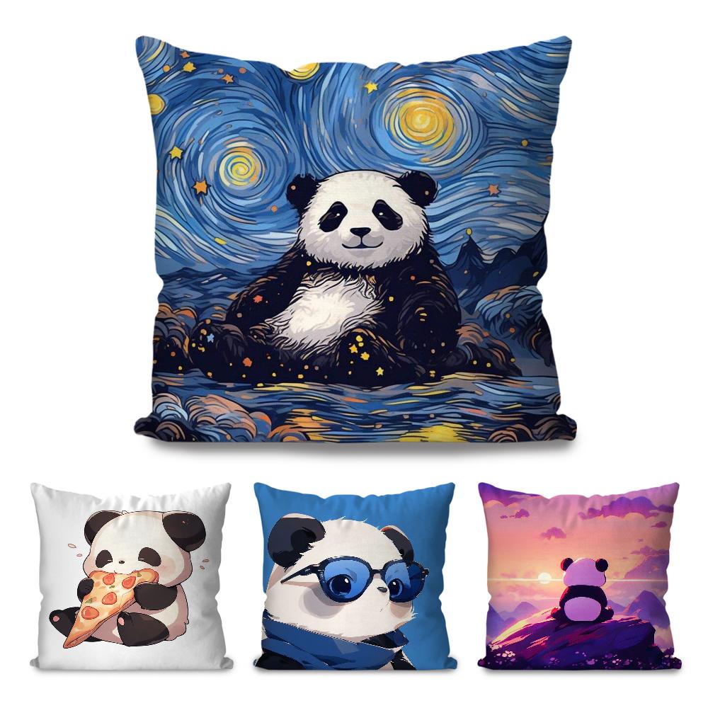 Animated Panda Pillow Case Square Pillow Bedroom Sofa Leisure Comfort Cushion Car Living Room Home Decoration 40X40