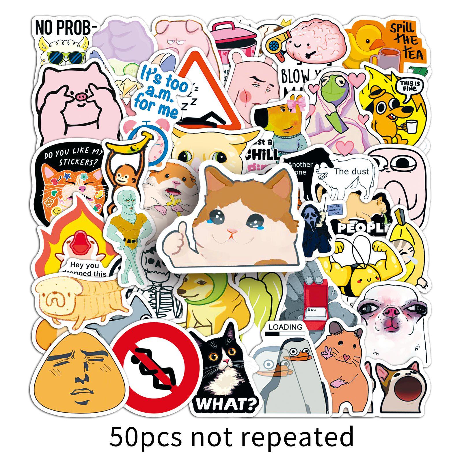 50 Fun Cartoon Emoji Doodle Stickers - Waterproof for Guitar, Refrigerator, and Journal