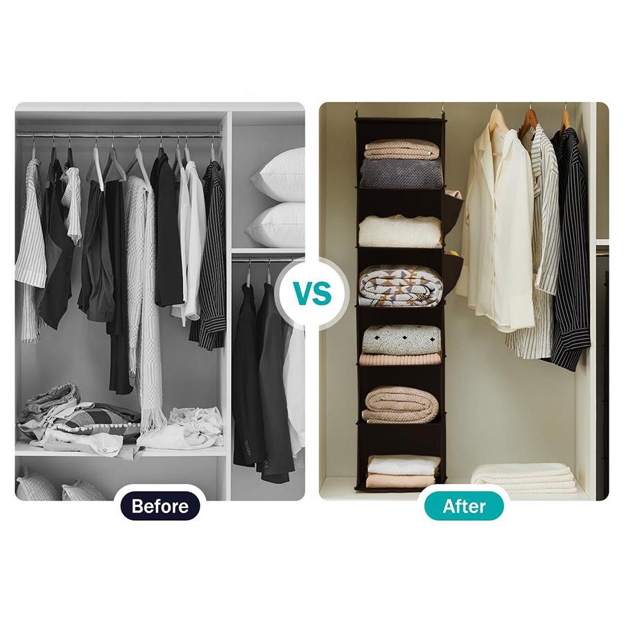 Multi-layer Washable Hanging Wardrobe Organizer with Metal Hooks and Bamboo Strips