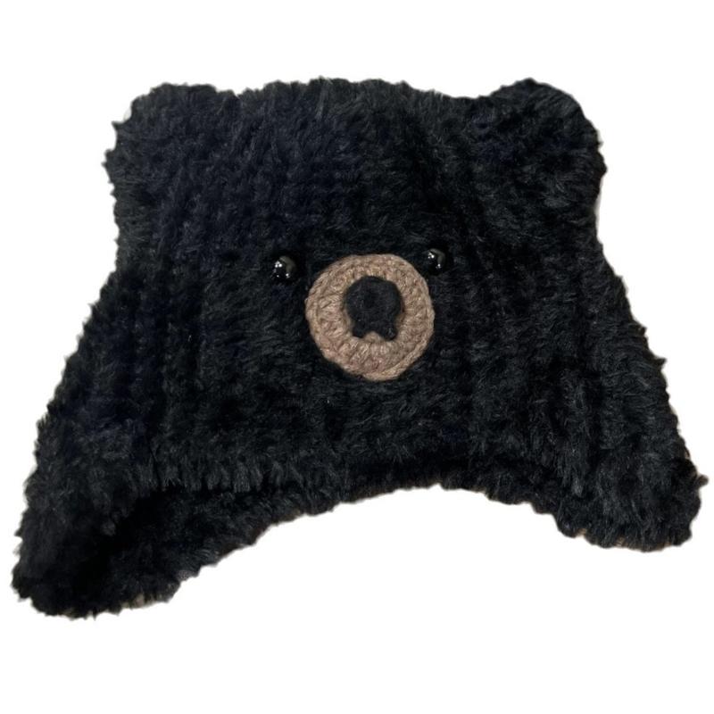 Cartoon Bear Plush Hat Adjustable Headwear Unisex Fashion Warm Lovely Hat for Adults and Kids