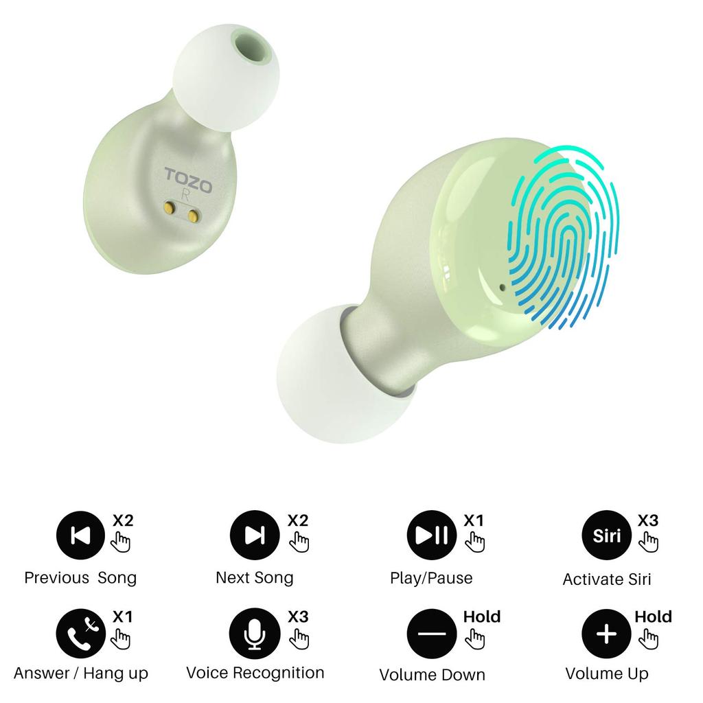 TOZO wireless earphones with a comfortable warm custom EQ for cooler and a dedicated Features include IPX8 lightweight up to 45 hours of playback AI