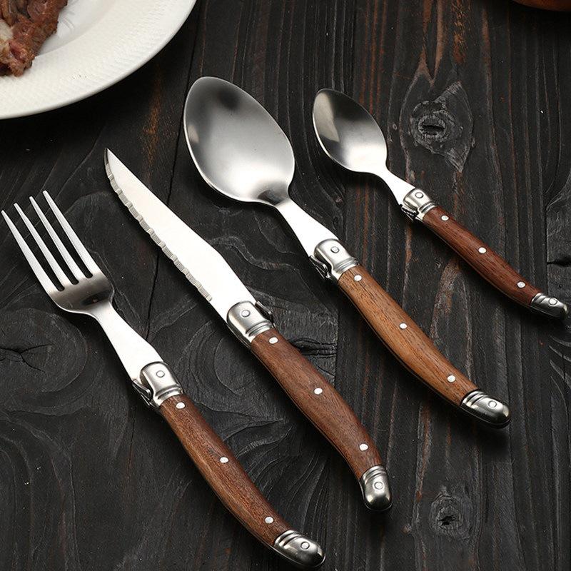 Western-Style Steak Knife and Fork Set with Retro High-End Wooden Handles.