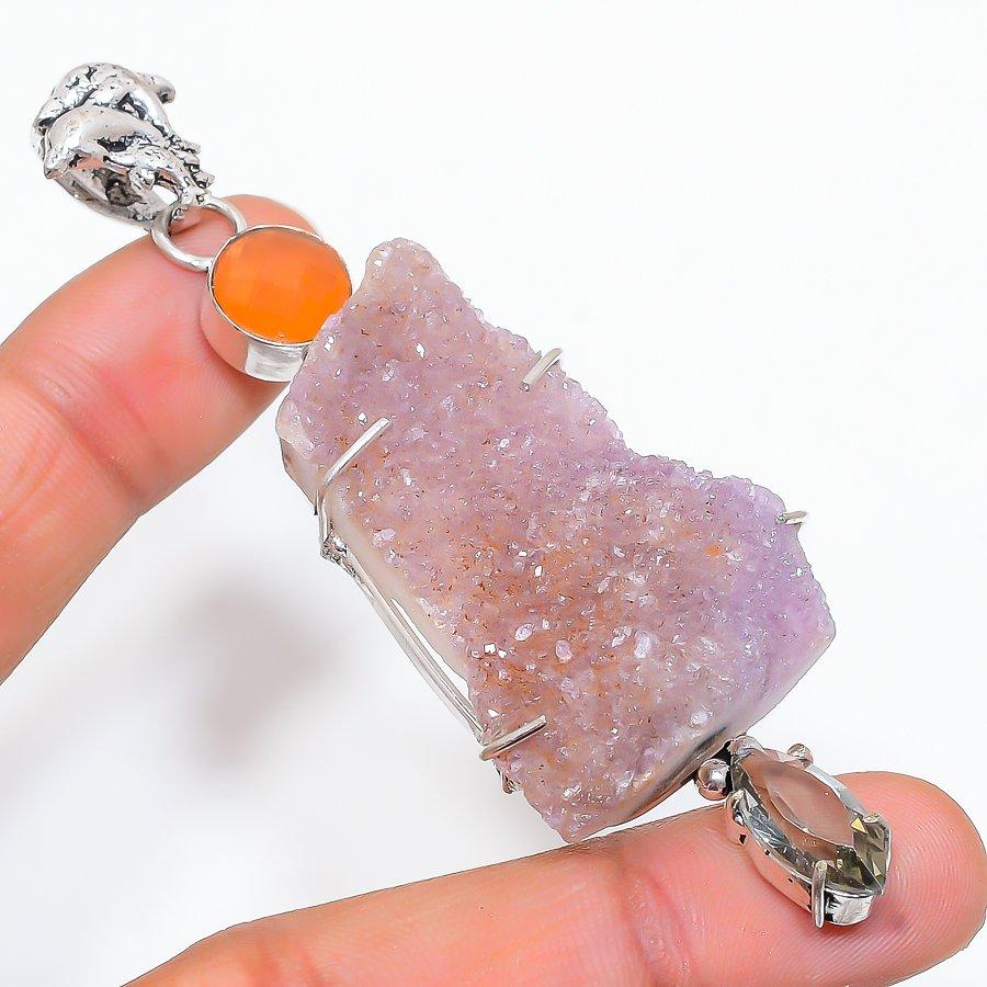 

Подвеска из стерлингового серебра 925 пробы с натуральным аметистом, ручная работа, 3,35 дюйма, H4t47